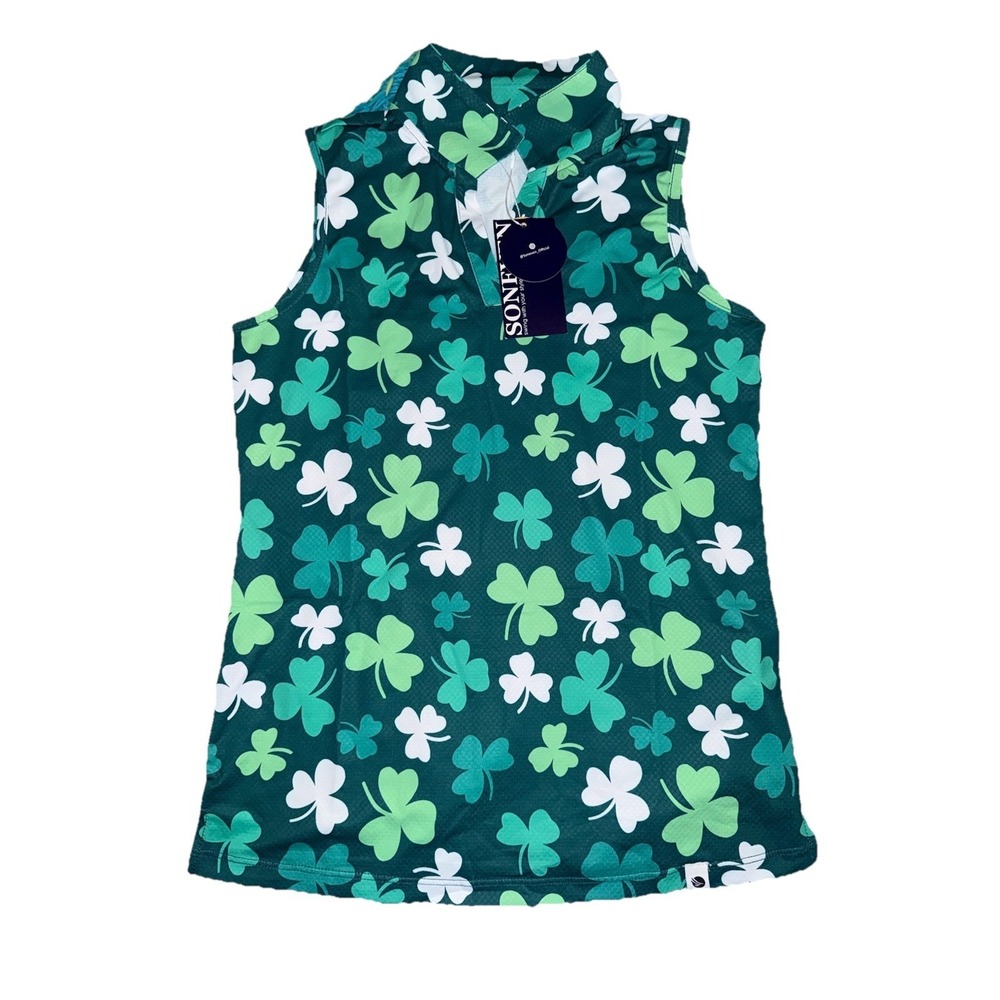 SONEVEN  Girls Sleeveless Shamrock Print V-Neck Top UPF 50+ Size youth lg